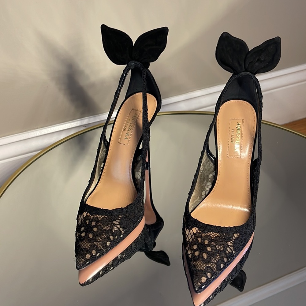 Aquazzura Deneuve 105 Bow Tie lace suede pump sz 36 - Picture 7 of 15